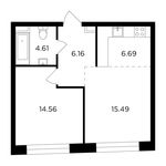 Планировка 2-комнатной квартиры, 47,51 м2