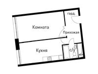 Планировка 1-комнатной квартиры, 46 м2