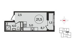 Планировка квартиры студии, 21,5 м2