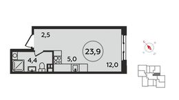 Планировка квартиры студии, 23,9 м2