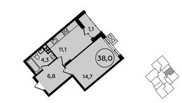 Планировка 1-комнатной квартиры, 38 м2