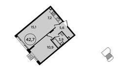 Планировка 1-комнатной квартиры, 42,7 м2