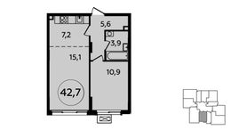 Планировка 1-комнатной квартиры, 42,7 м2