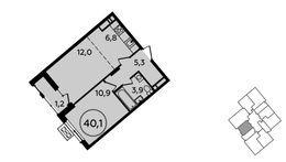 Планировка 1-комнатной квартиры, 40,1 м2