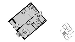 Планировка 1-комнатной квартиры, 40,1 м2