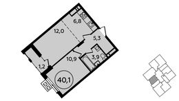 Планировка 1-комнатной квартиры, 40,1 м2