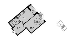 Планировка 1-комнатной квартиры, 38,1 м2