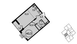Планировка 1-комнатной квартиры, 40,3 м2