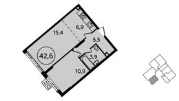 Планировка 1-комнатной квартиры, 42,6 м2