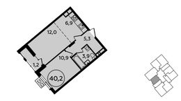 Планировка 1-комнатной квартиры, 40,2 м2
