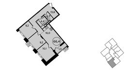 Планировка 3-комнатной квартиры, 66,4 м2