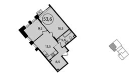 Планировка 2-комнатной квартиры, 53,6 м2