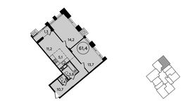 Планировка 2-комнатной квартиры, 61,4 м2