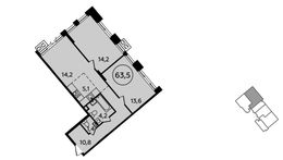 Планировка 2-комнатной квартиры, 63,5 м2