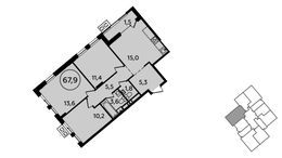 Планировка 3-комнатной квартиры, 67,9 м2