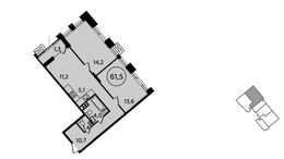 Планировка 2-комнатной квартиры, 61,5 м2