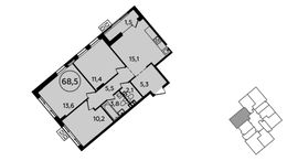 Планировка 3-комнатной квартиры, 68,5 м2