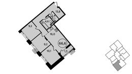 Планировка 3-комнатной квартиры, 66,6 м2