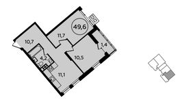 Планировка 2-комнатной квартиры, 49,6 м2
