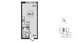 Планировка 1-комнатной квартиры, 26,3 м2