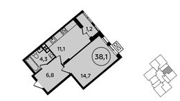 Планировка 1-комнатной квартиры, 38,1 м2