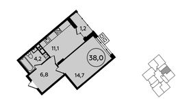 Планировка 1-комнатной квартиры, 38 м2