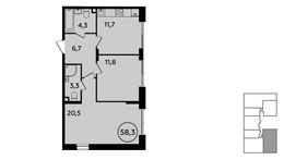 Планировка 2-комнатной квартиры, 58,3 м2
