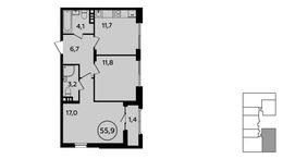 Планировка 2-комнатной квартиры, 55,9 м2