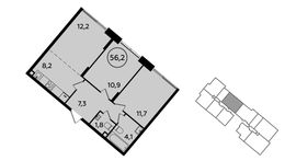 Планировка 2-комнатной квартиры, 56,2 м2