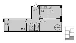 Планировка 2-комнатной квартиры, 65,8 м2