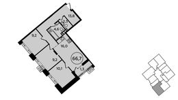 Планировка 3-комнатной квартиры, 66,7 м2