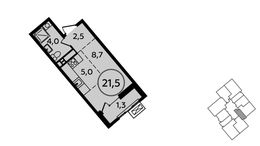 Планировка квартиры студии, 21,5 м2