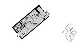 Планировка квартиры студии, 23,8 м2