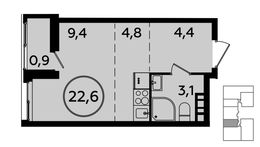 Планировка квартиры студии, 22,6 м2