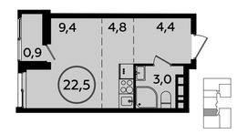 Планировка квартиры студии, 22,5 м2