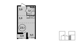 Планировка квартиры студии, 23,1 м2