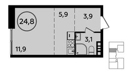 Планировка квартиры студии, 24,8 м2