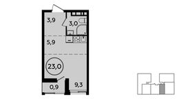 Планировка квартиры студии, 23 м2
