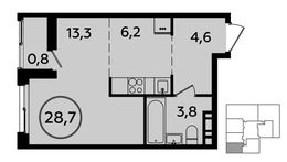 Планировка квартиры студии, 28,7 м2
