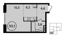 Планировка квартиры студии, 30,1 м2
