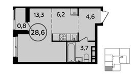 Планировка квартиры студии, 28,6 м2
