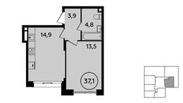 Планировка 1-комнатной квартиры, 37,1 м2