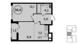 Планировка 1-комнатной квартиры, 38,6 м2