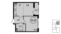 Планировка 1-комнатной квартиры, 35,8 м2