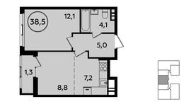 Планировка 1-комнатной квартиры, 38,5 м2