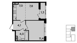 Планировка 1-комнатной квартиры, 35,6 м2