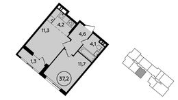 Планировка 1-комнатной квартиры, 37,2 м2