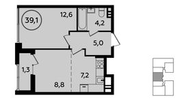 Планировка 1-комнатной квартиры, 39,1 м2