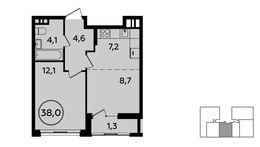 Планировка 1-комнатной квартиры, 38 м2
