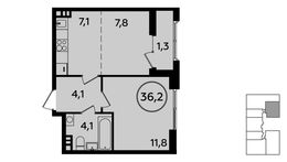 Планировка 1-комнатной квартиры, 36,2 м2